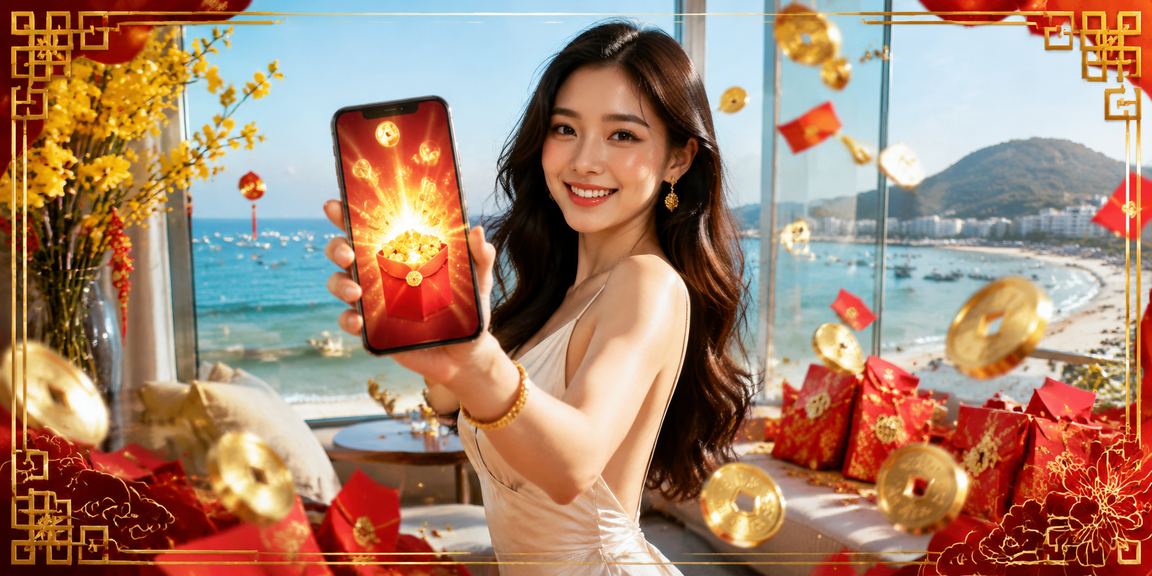 Người chơi nhận phong bì đỏ thưởng tại bãi biển Vũng Tàu với không khí lễ hội